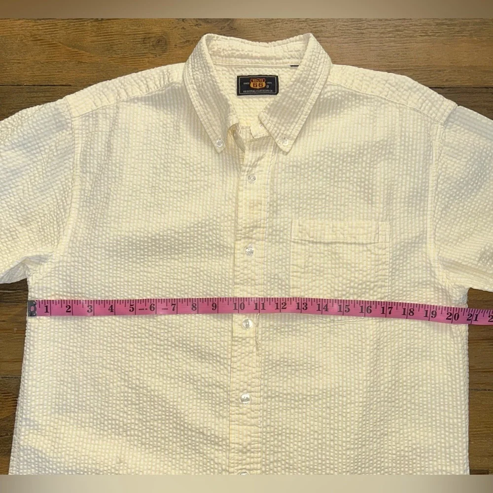 ROUTE 66 Vintage Seersucker button up shirt in butter yellow and white 90s - Picture 4 of 11